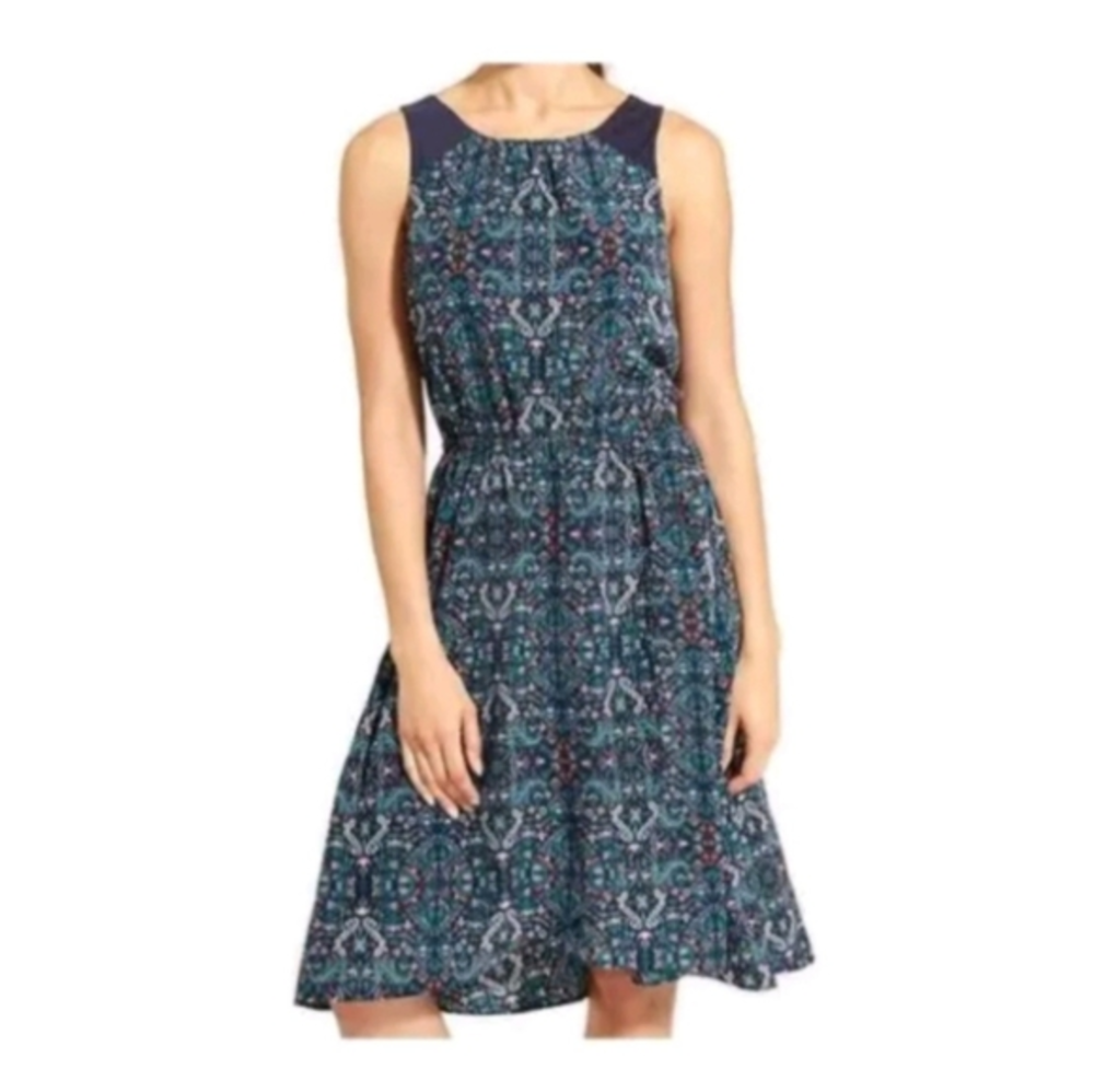 Athleta Blue Multi Printed Martinique Sleeveless Dress Women's XSmall